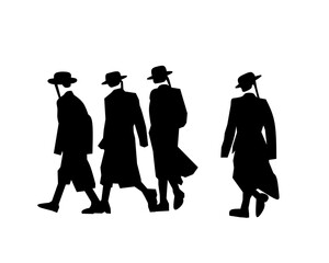 Orthodox Jewish Men Walking Silhouette Illustration concept 

