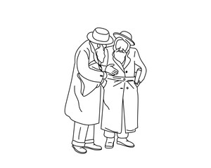 Elderly Orthodox Jewish Couple Line Art Illustration