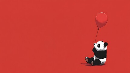 Obraz premium An adorable panda playfully clutching a balloon, surrounded by a soft and whimsical backdrop perfect for children’s decor.