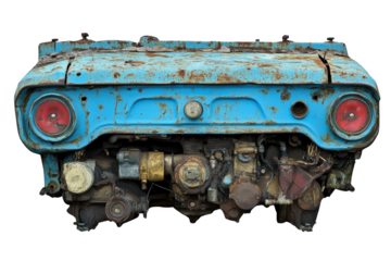 Explore Aged Machinery, Detailed auto engine and heavy rusted metallic parts.