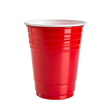 A red plastic disposable cup for parties and celebratory events isolated on a transparent background png