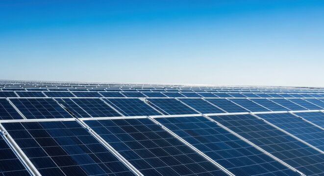 Bright solar panels capture sunlight on a roof, generating clean electricity for a greener environment