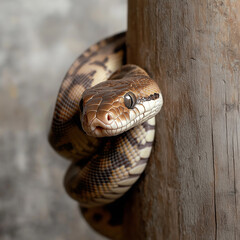 Obraz premium Coiled snake displaying intricate scales in its natural habitat, highlighting reptile patterns.