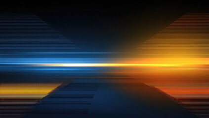 Abstract digital design with light trails and geometric shapes