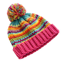 An assortment of warm and colorful knitted beanies for cold weather isolated on a transparent background png