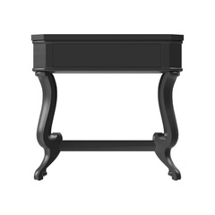 Classic black side table front view, 3D render isolated on transparent background.