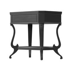 Classic black side table in perspective view, 3D render isolated on transparent background.