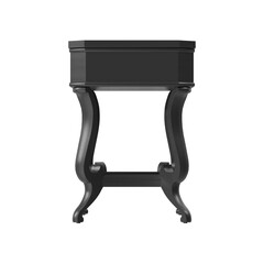 Classic black side table side view, 3D render isolated on transparent background.