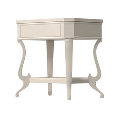 Classic cream white side table in perspective view, 3D render isolated on transparent background.