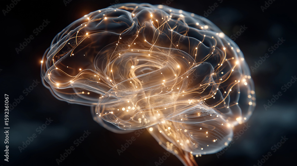 Aufkleber brain's neural network: a detailed illustration of the human brain with glowing neural pathways, rep