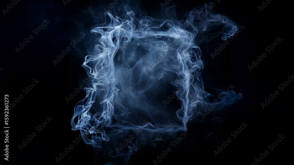 Poster abstract smoke frame on black background. ethereal vapor forming a creative border or portal. artist