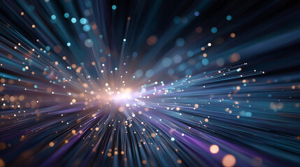 Obraz premium Abstract data stream: Dynamic, luminous streaks of light explode outward, conveying the rapid flow of digital information with a captivating visual effect.