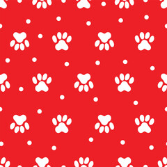 Vector red seamless pattern paw pet , dog or cat footprint texture, animal background.Can be used in textile industry, paper, background, scrapbooking.Vector.