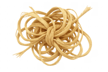 Raffia ribbon creating a tangled knot on a transparent background