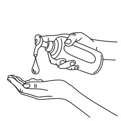 Hand sanitizer dispenser pouring liquid onto open palm