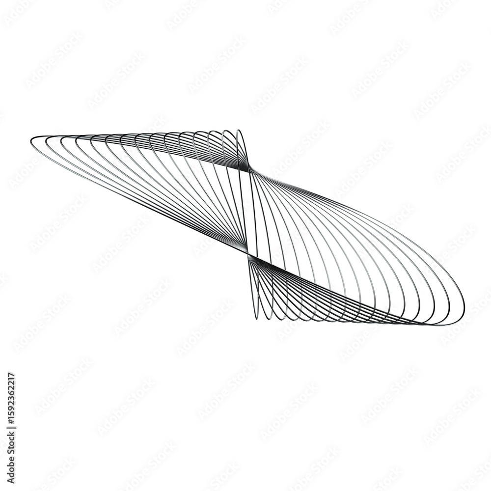 Poster repeating distorted metal linear circular 3d shape isolated. silver chrome wavy line displacement 3d