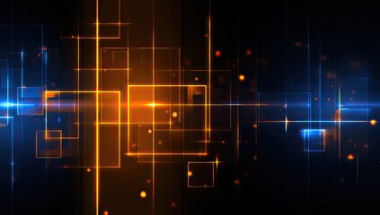 Abstract digital design with glowing squares and lines
