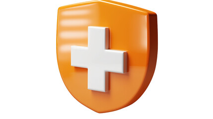 Fototapeta premium A 3d shield with medical cross. featuring shield, protection, security. This image is ideal for use in various financial contexts.