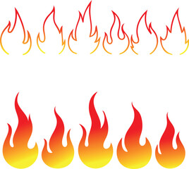 Collection of stylized flame icons and graphics isolated on white background