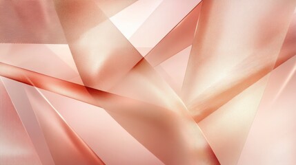 Abstract rose gold geometric shapes overlapping on a pale pink background.