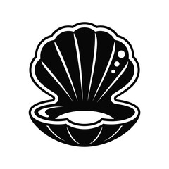 Stylized black and white open seashell with pearl