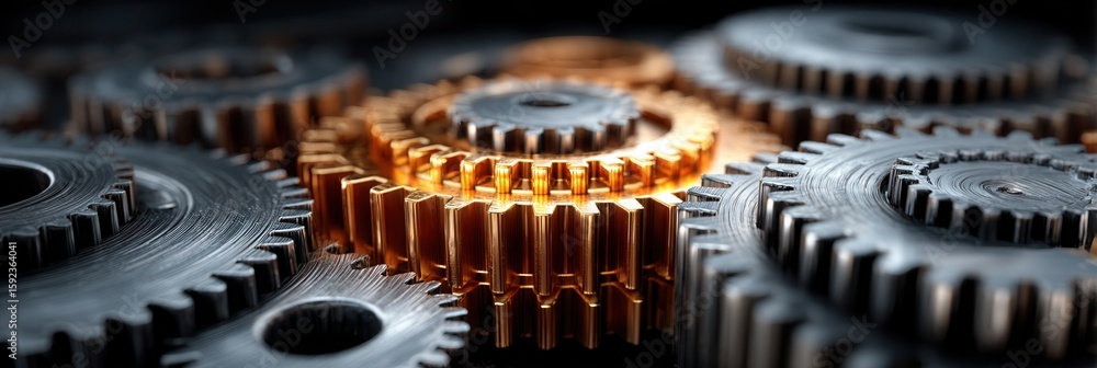 Poster close-up view of intricate gears in mechanical assembly design