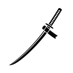 Stylized black silhouette of a samurai sword