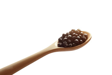 Fototapeta premium Black Peppercorns Pile on Wooden Spoon with Dark, Sharp Flavor Concept