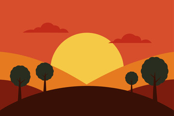 sunset over hilltop trees