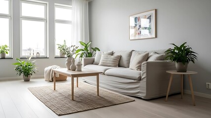 Fototapeta premium Scandinavian Living Room with Soft Neutral Colors