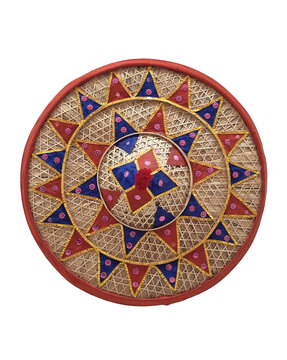 Decorated Assamese Japi Hat PNG | Traditional Bamboo Headgear with Embroidery, Rongali Bihu