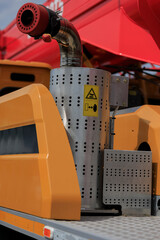 Agricultural machinery and parts of mechanisms on a sunny day. Texture, background for design. 