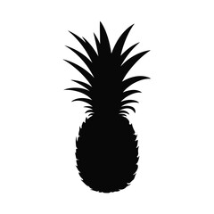 Black silhouette of a pineapple with spiky leaves on a white background