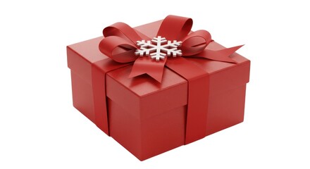Obraz premium Red gift box with snowflake decoration isolated on white background