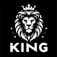 Lion king logo vector wearing a black and white crown