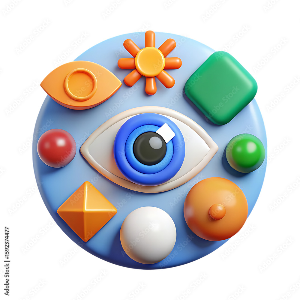 Fototapete collection of 3d rendered icons and symbols arranged in a circle isolated on transparent background