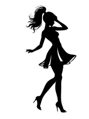 Elegant silhouette of a woman dancing in a flowing dress  