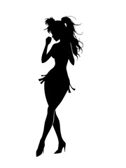 Silhouette of a dancing woman in high heels on a plain background  