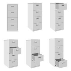 empty filing cabinets set vector illustration isolated on white background