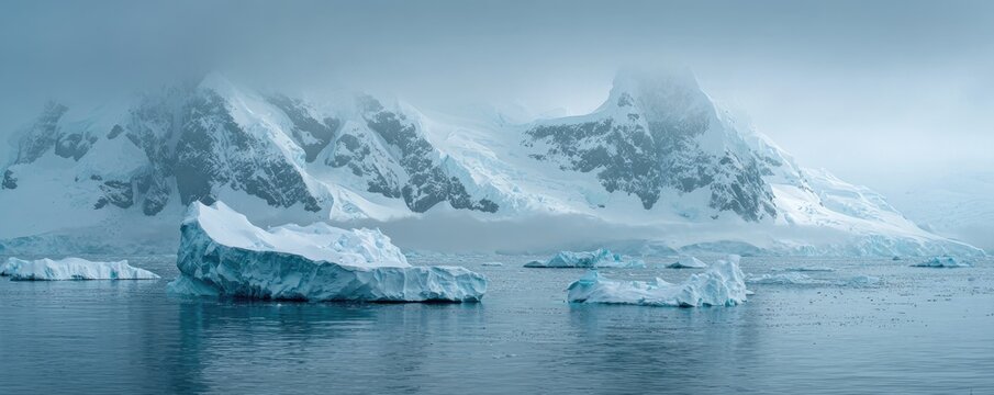 Misty Antarctic Ice Landscape