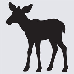 a young moose calf standing silhouette vector art illustration, silhouette of a donkey