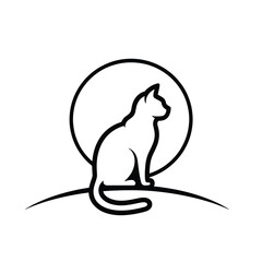 Silhouette of a cat sitting in front of a full moon