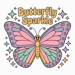 Butterfly sparkle printable with purple and blue butterfly, star accents, bold script, holiday card, sticker