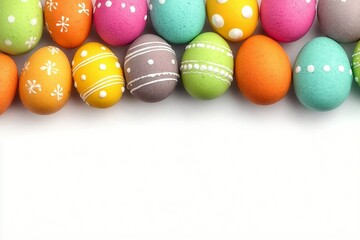 Fototapeta premium Colorful Easter egg top border against a white background