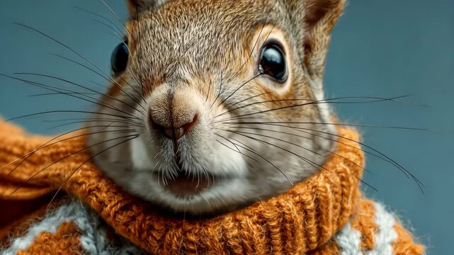 Squirrel in Cozy Knitted Sweater Close-Up