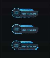 A set of three flat vector lower‑third templates in a futuristic neon blue style, designed for news broadcasts, corporate presentations, and video overlays