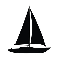 Black silhouette of a sailboat on a white background