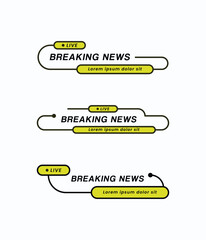 A clean and modern vector design of three "Breaking News" lower third banner templates, ideal for live streaming, television broadcasts, or online video content.