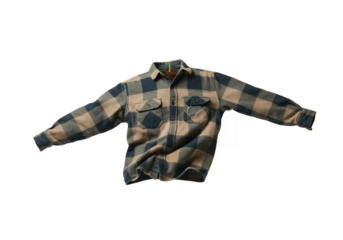 Flannel shirt spread on black background check pattern with two chest pockets