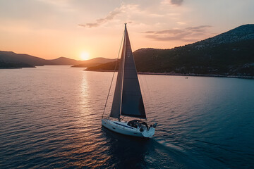 a sailboat sailing in the ocean at sunset
